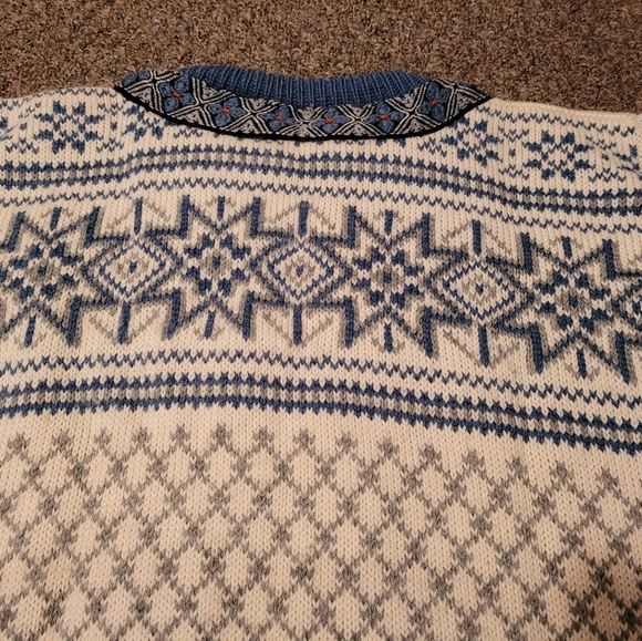 Dale Of Norway Pure Wool Blue Cream Cardigan Sweater - Picture 12 of 13